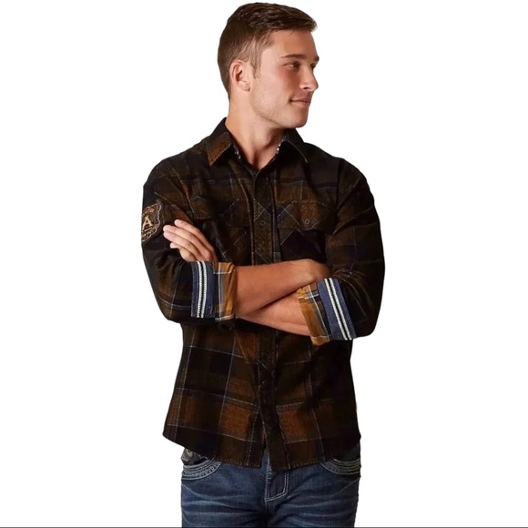 Affliction Men's Button Down Shirt Copper Mountain Embroidered Biker - Picture 2 of 11